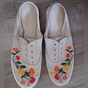 Lauren Ralph Lauren Shoes Womens 8 Mule Sneaker Slip On Floral Embroidered Jaida